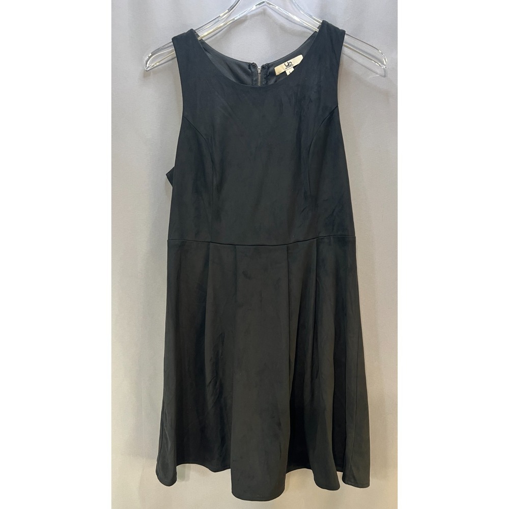 YA Los Angeles Suede Mini Dress Womens Large Black Pleated Sleeveless Back Zip